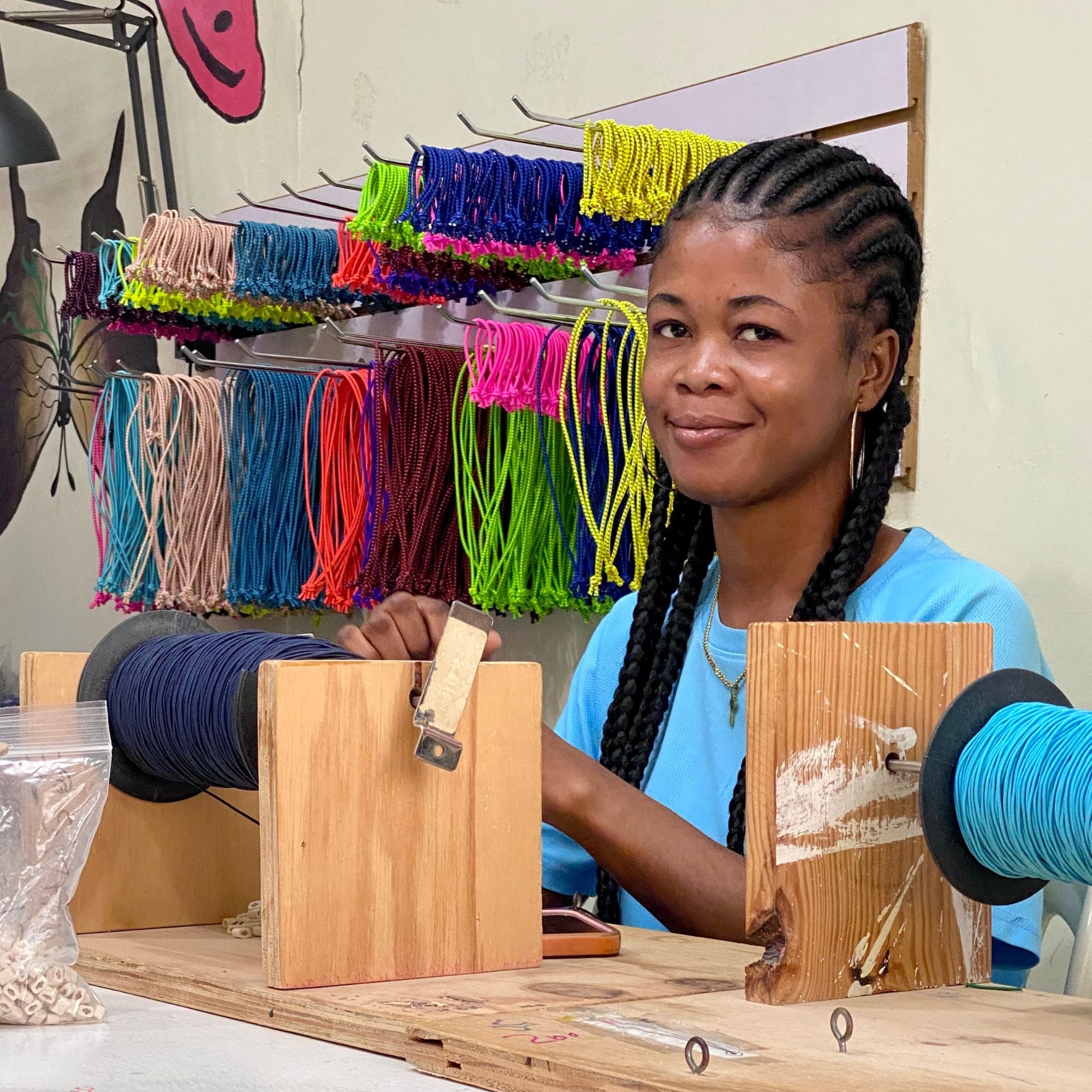 Adding elastic to bracelets
